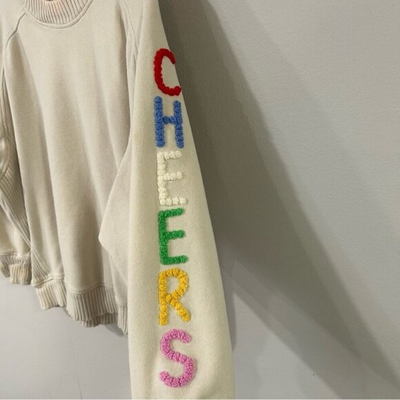 Aerie Pleated Sleeve Crewneck Cream Oversized Boxy Cheer Sweatshirt Size Large - Picture 4 of 10